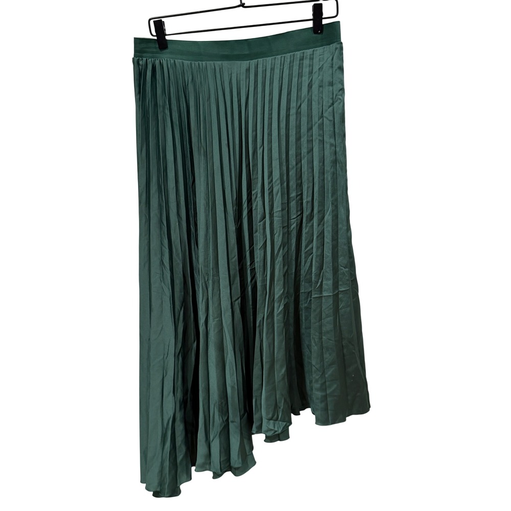 Zara Green Pleated Asymmetrical Midi Skirt XL 9878/080/518 Forest Green Satin